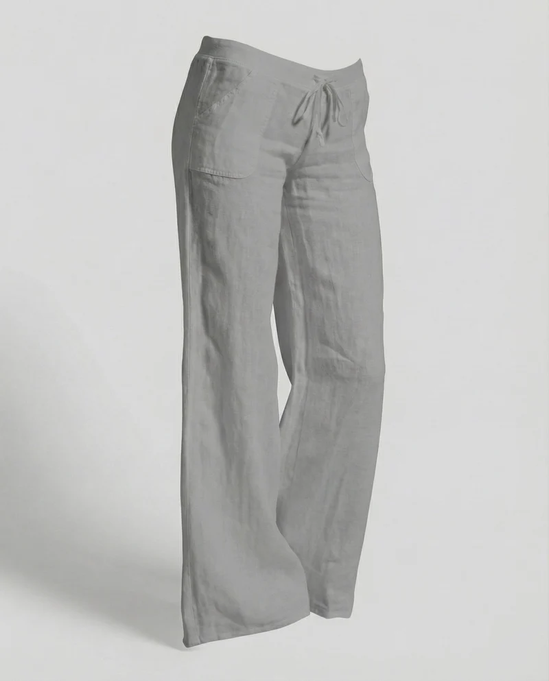 Damen luftige Leinenmix-Palazzohose mit Kordelzug