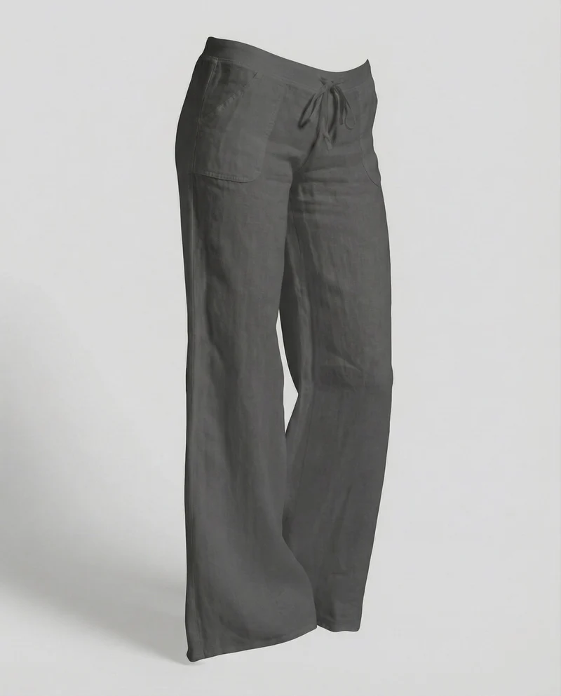 Damen luftige Leinenmix-Palazzohose mit Kordelzug