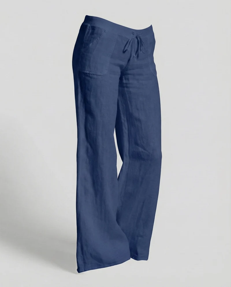 Damen luftige Leinenmix-Palazzohose mit Kordelzug