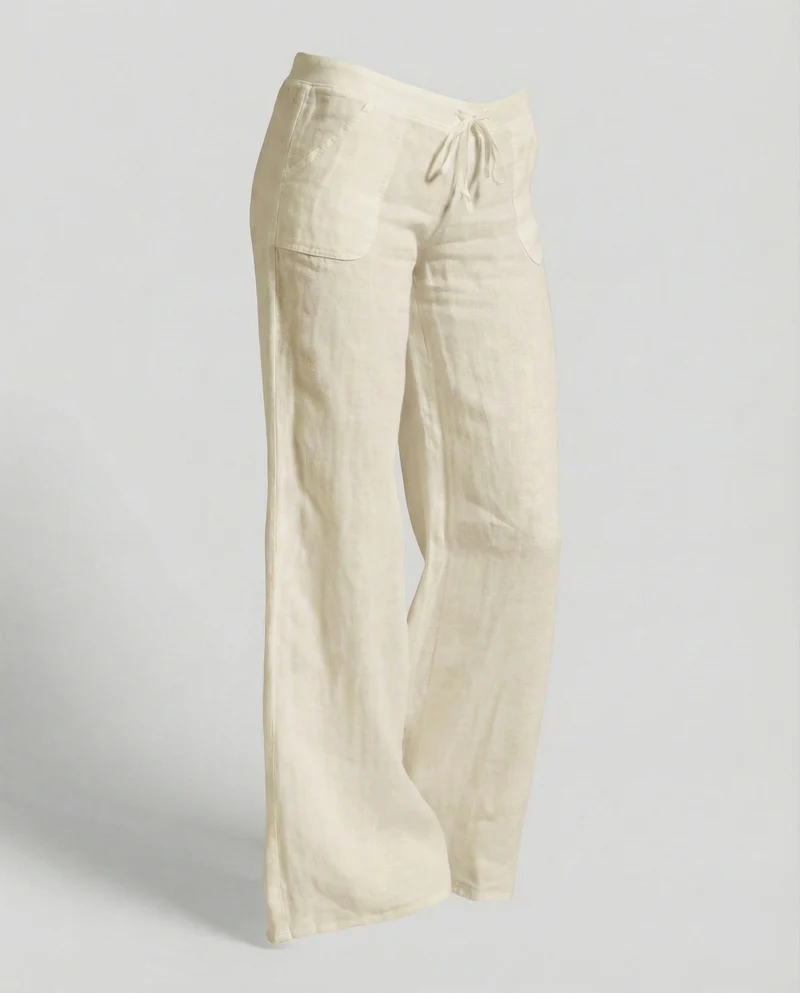 Damen luftige Leinenmix-Palazzohose mit Kordelzug