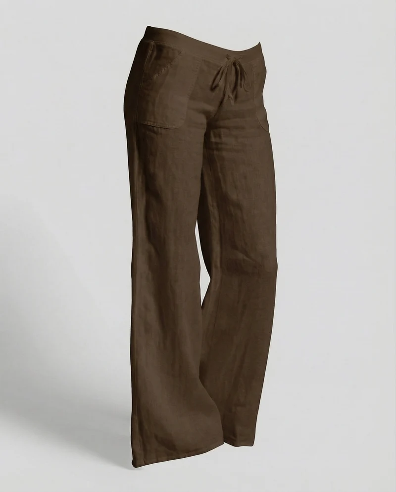 Damen luftige Leinenmix-Palazzohose mit Kordelzug
