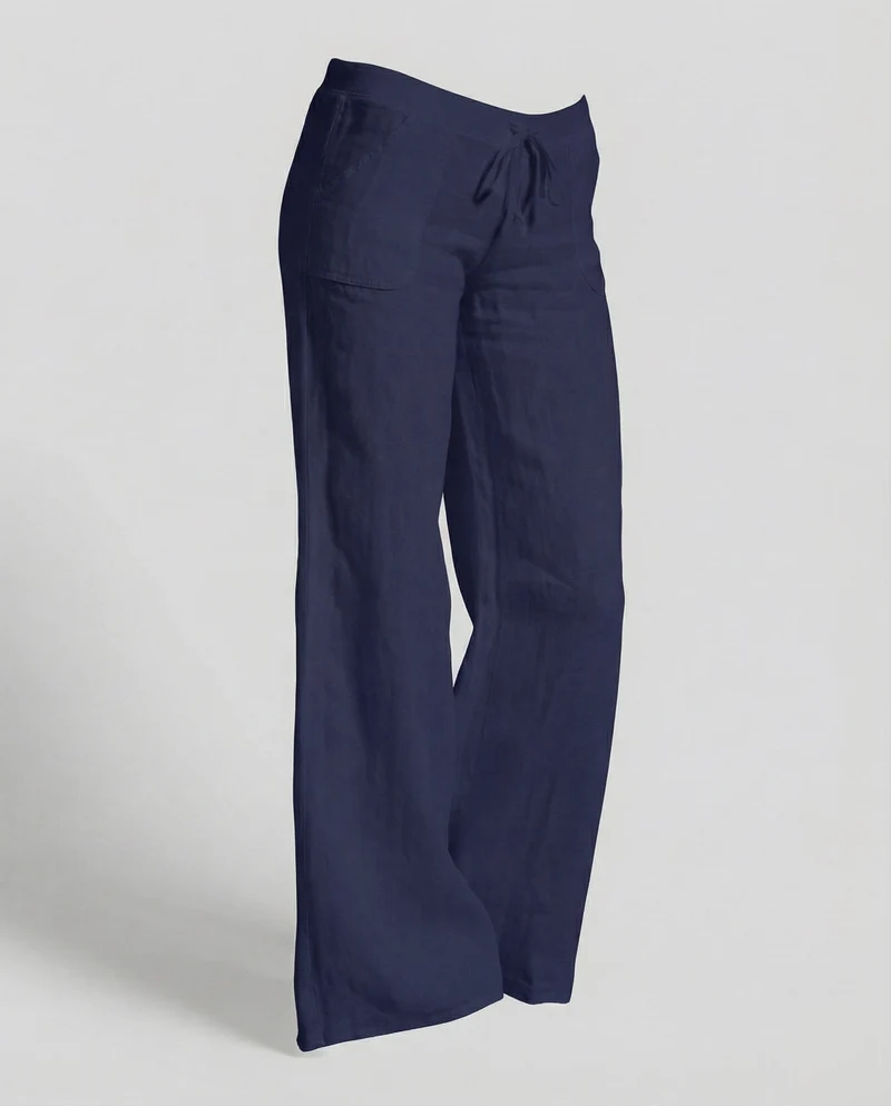 Damen luftige Leinenmix-Palazzohose mit Kordelzug