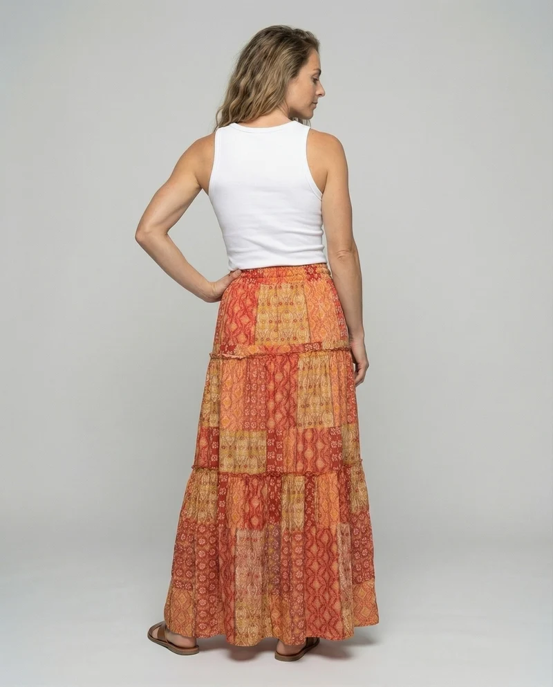 Damen Boho-Maxirock mit elastischem Smokbund