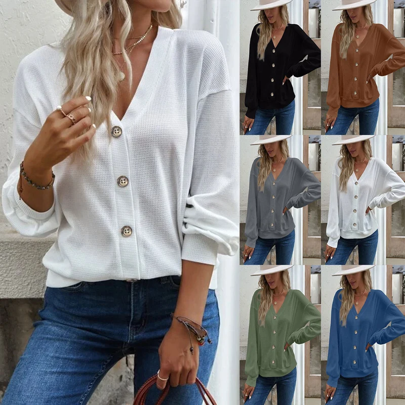 Damen Waffelstruktur Oversized Cardigan mit Knopfdetails