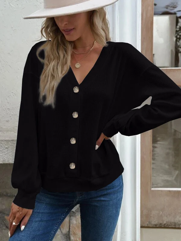 Damen Waffelstruktur Oversized Cardigan mit Knopfdetails
