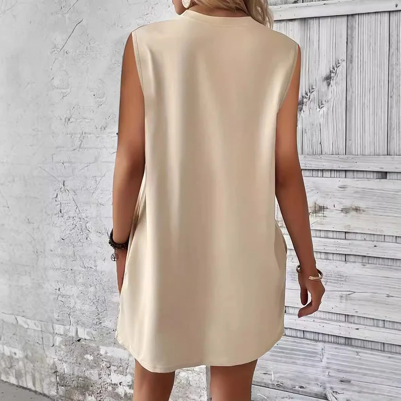 Damen lässiges T-Shirt Kleid mit Taschen und Rundhalsausschnitt