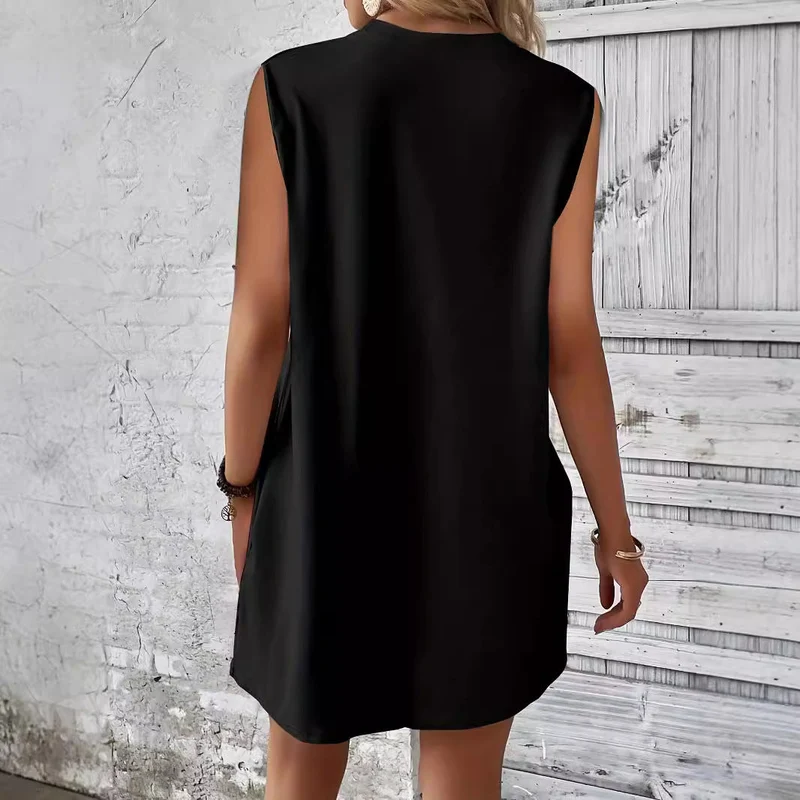 Damen lässiges T-Shirt Kleid mit Taschen und Rundhalsausschnitt