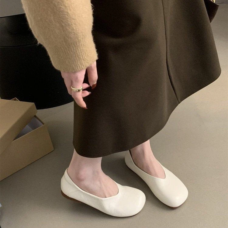 Damen Ballerina-Pantoletten mit weichem Leder und bequemem Fußbett
