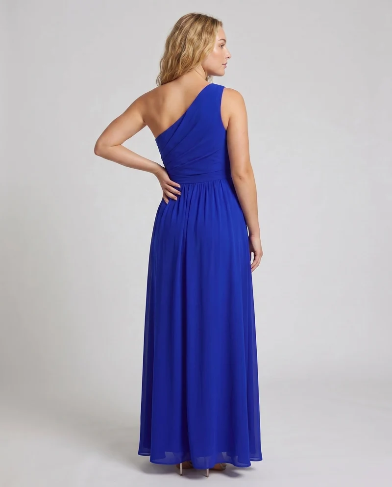 Damen Maxikleid mit asymmetrischem Ausschnitt und tiefem Schlitz