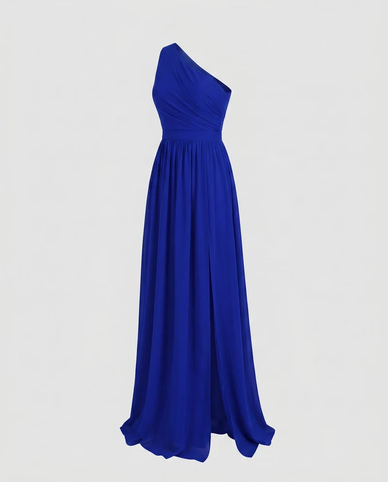 Damen Maxikleid mit asymmetrischem Ausschnitt und tiefem Schlitz