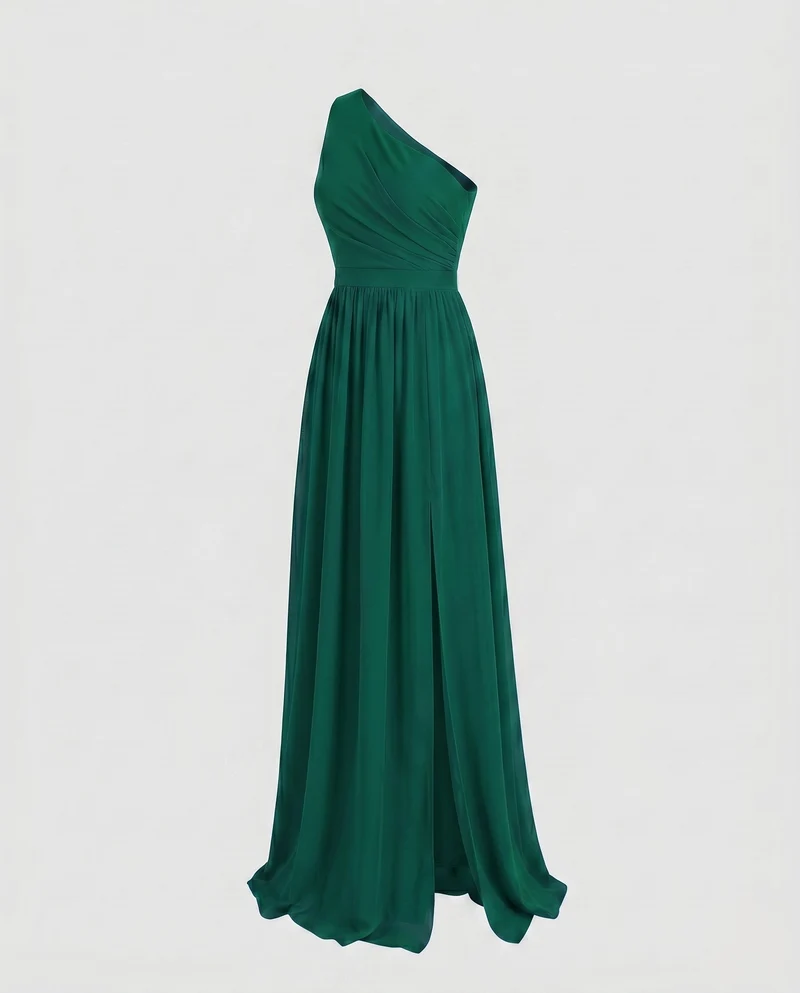Damen Maxikleid mit asymmetrischem Ausschnitt und tiefem Schlitz