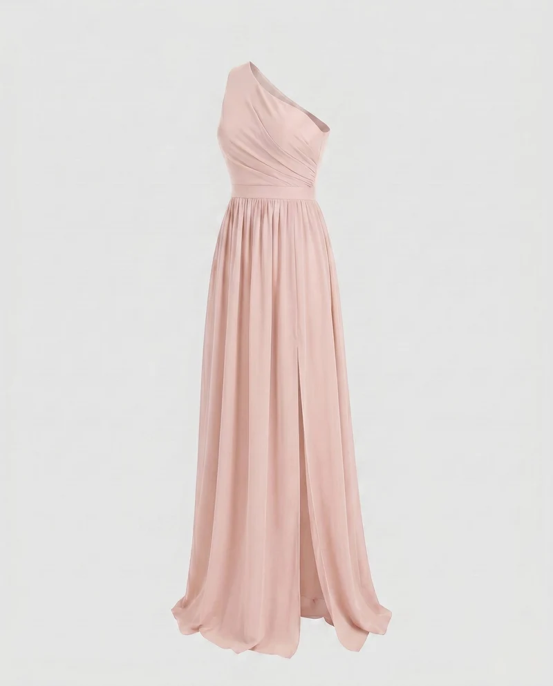 Damen Maxikleid mit asymmetrischem Ausschnitt und tiefem Schlitz