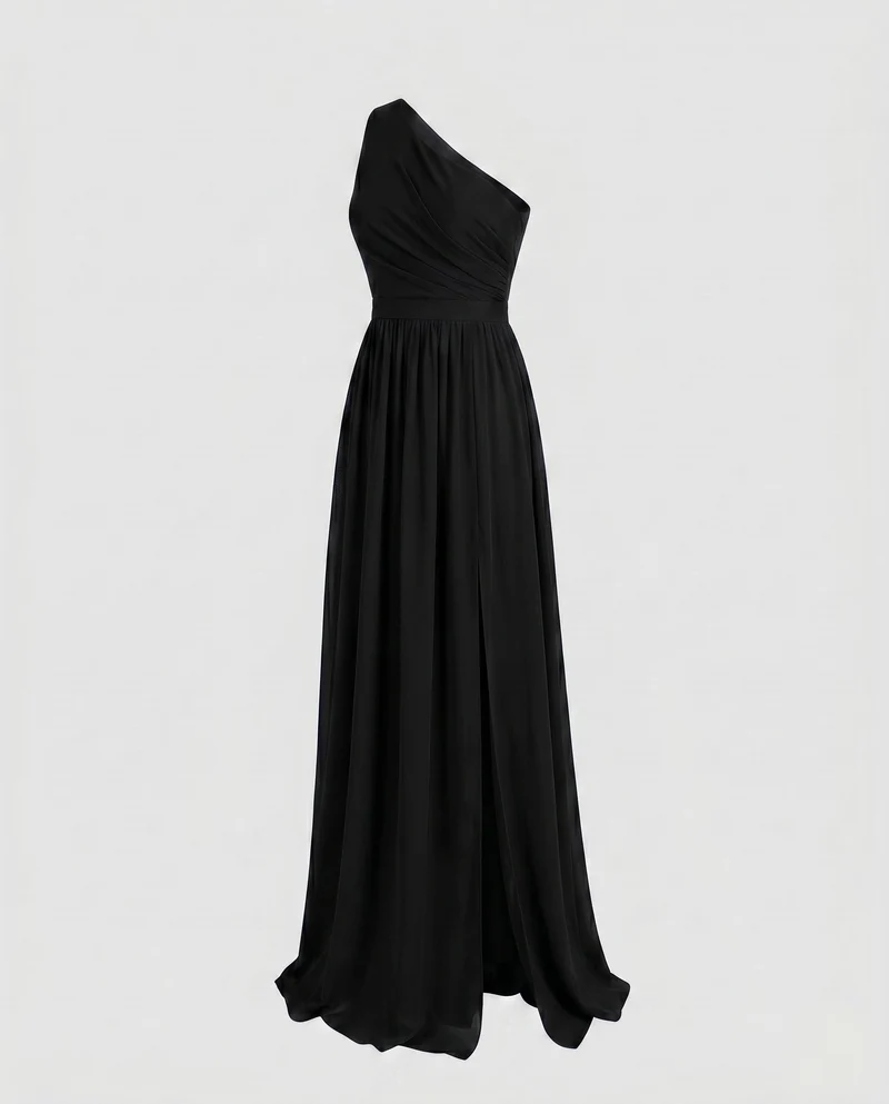 Damen Maxikleid mit asymmetrischem Ausschnitt und tiefem Schlitz