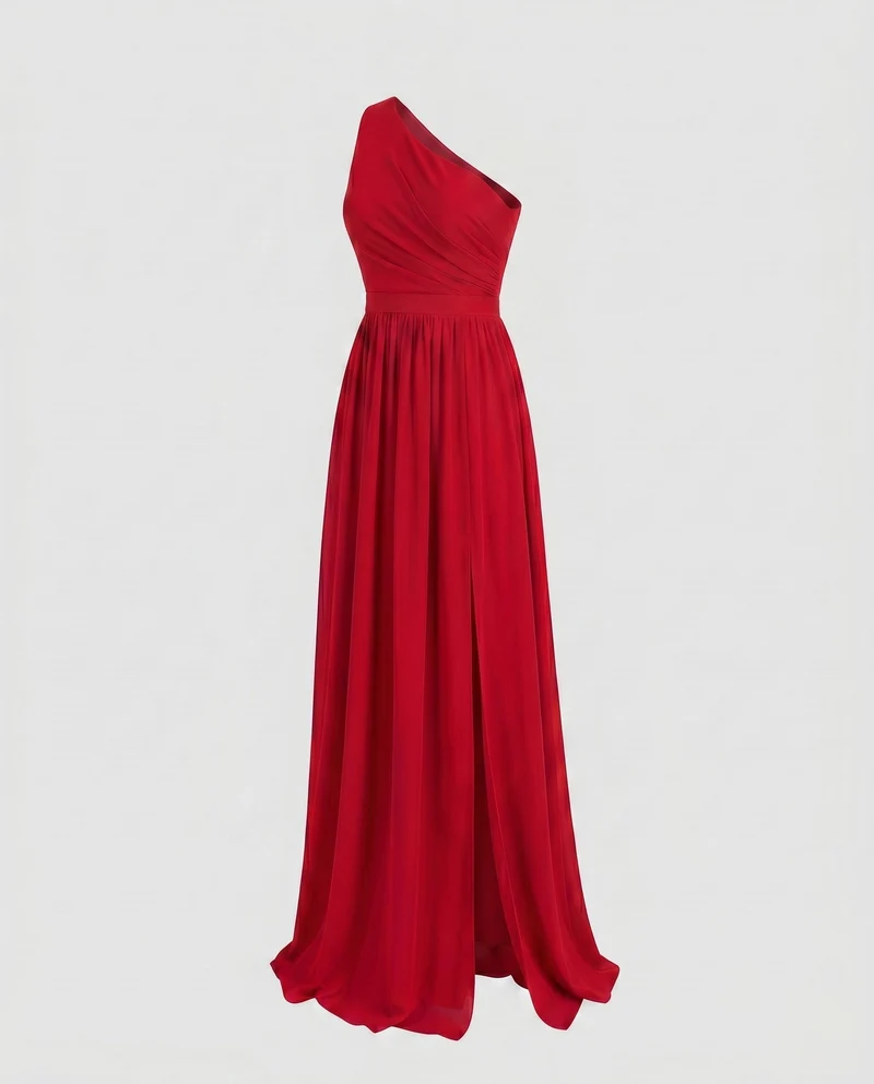 Damen Maxikleid mit asymmetrischem Ausschnitt und tiefem Schlitz