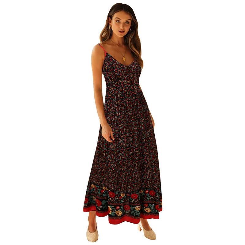 Damen Maxikleid mit floralem Muster und zartem Spaghettiträger-Design