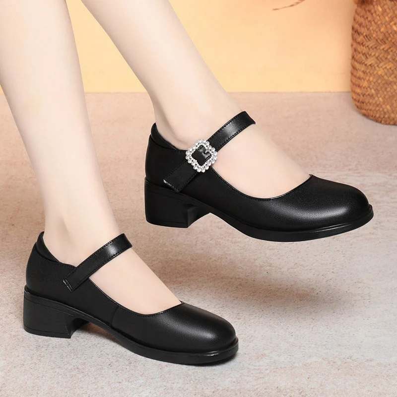 Damen Mary Jane Pumps mit dekorativem Riemchen und komfortablem Blockabsatz