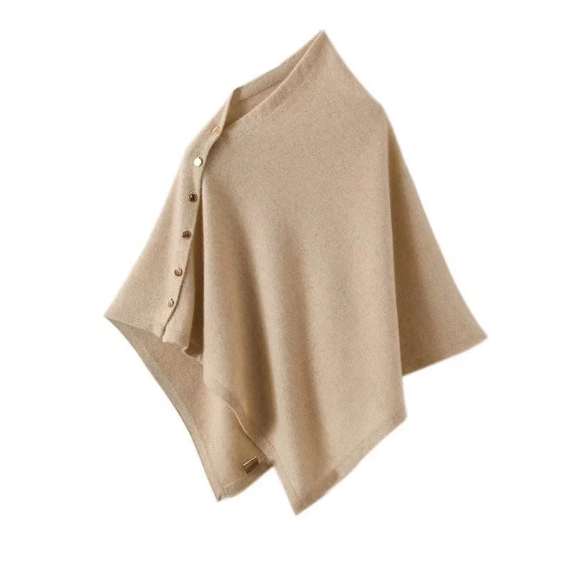Knopfdetail Poncho - Asymmetrisches Design mit Drapiertem Schnitt