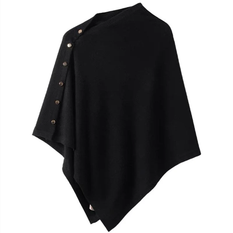 Knopfdetail Poncho - Asymmetrisches Design mit Drapiertem Schnitt