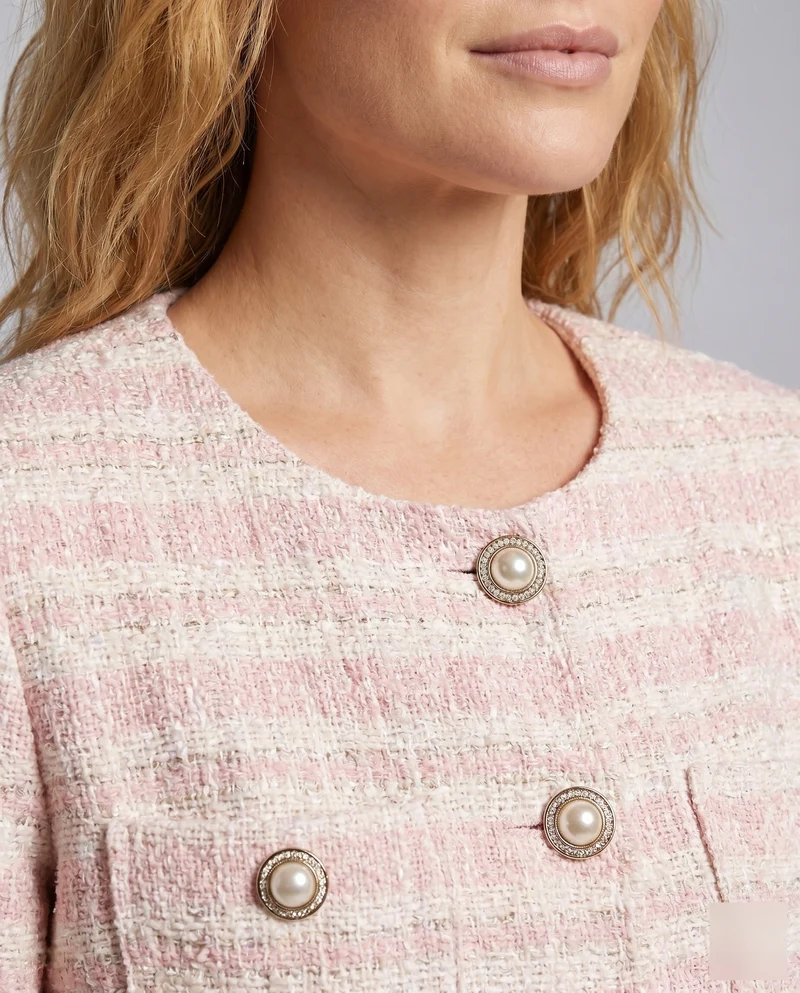 Damen elegante Tweed-Jacke mit Perlenknöpfen und modischem Design