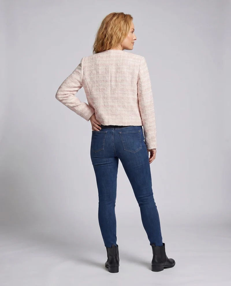 Damen elegante Tweed-Jacke mit Perlenknöpfen und modischem Design