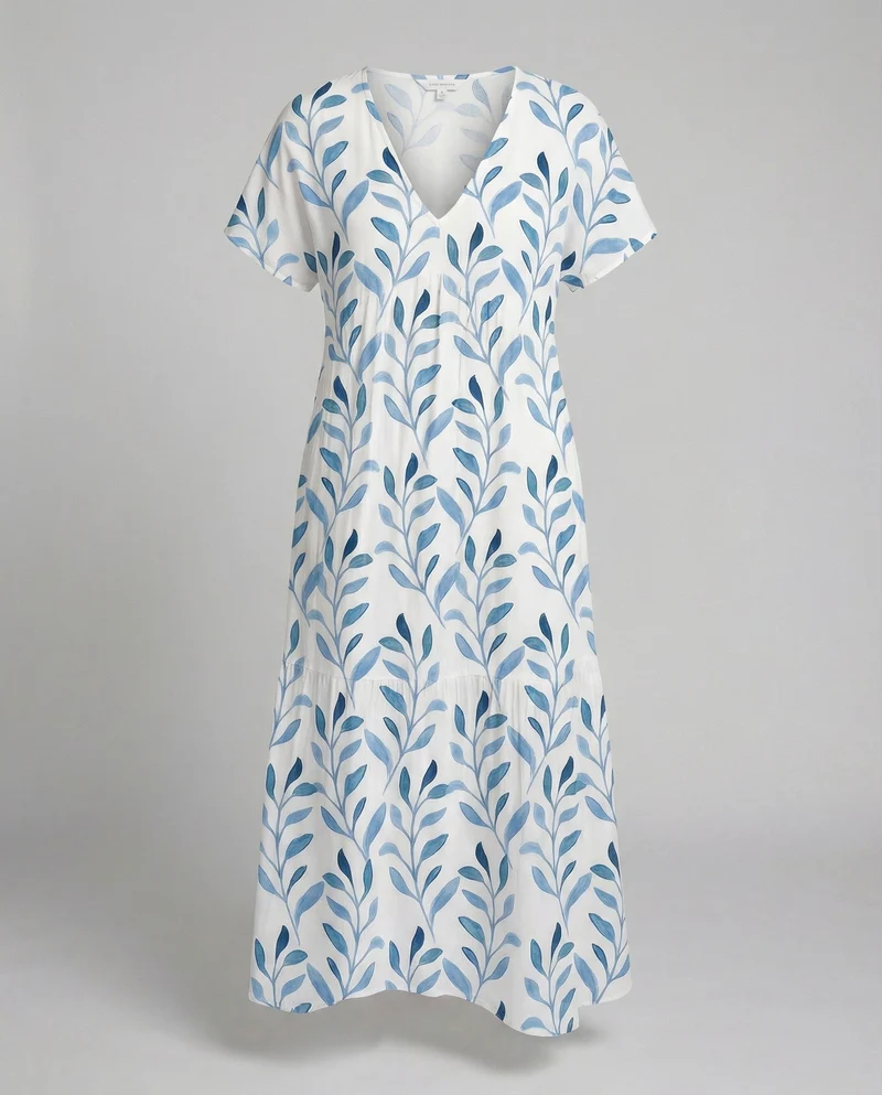 Luftiges Sommerkleid mit kurzen Ärmeln und Allover-Blattdruck