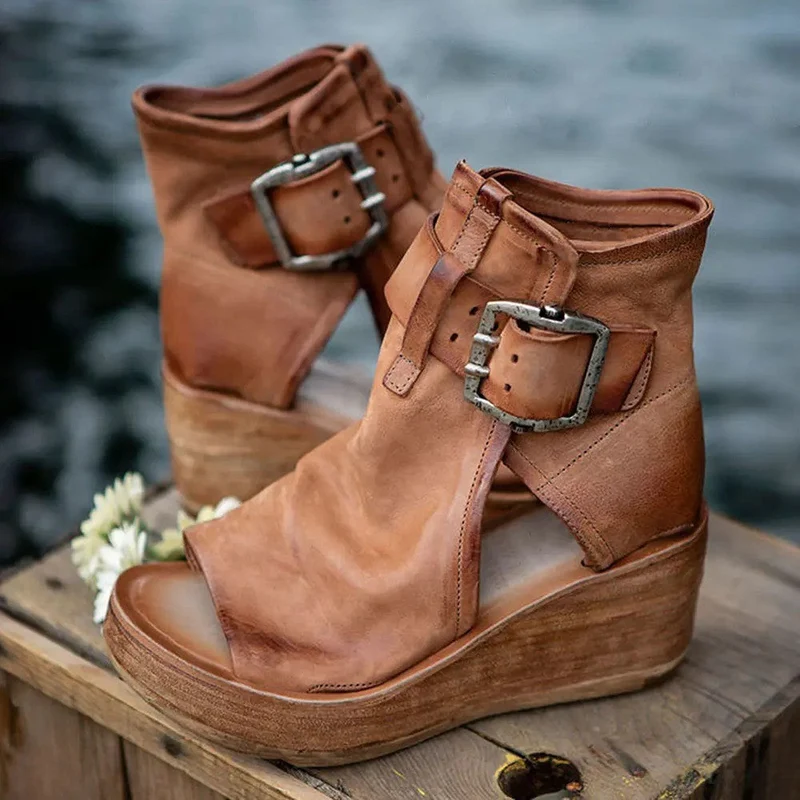 Damen Wedge-Sandaletten mit verstellbarem Schnallenverschluss und komfortablem Fußbett