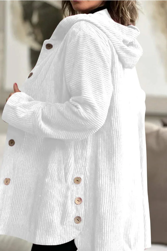 Damen lässige und gemütliche Cordjacke mit Kapuze
