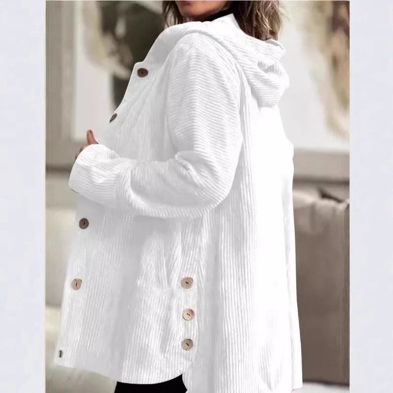 Damen lässige und gemütliche Cordjacke mit Kapuze