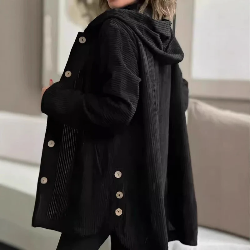 Damen lässige und gemütliche Cordjacke mit Kapuze