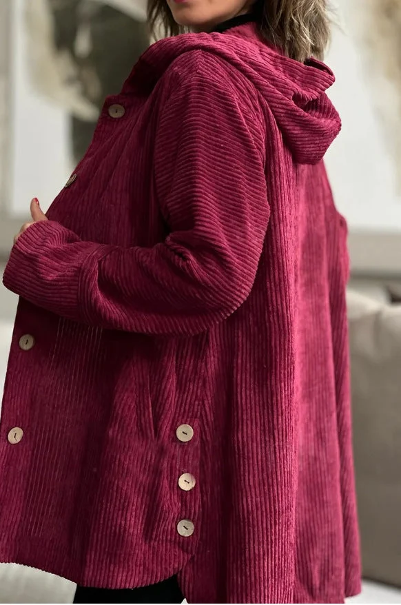 Damen lässige und gemütliche Cordjacke mit Kapuze