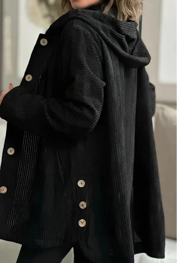 Damen lässige und gemütliche Cordjacke mit Kapuze