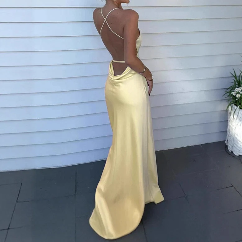 Damen Elegantes Maxikleid mit tiefem V-Ausschnitt und verstellbaren Spaghettiträgern