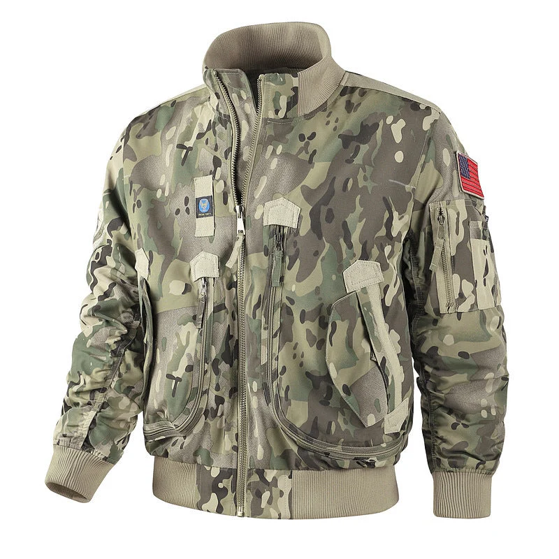 Herren bomberjacke mit hohem Kragen und multifunktionalen Taschen