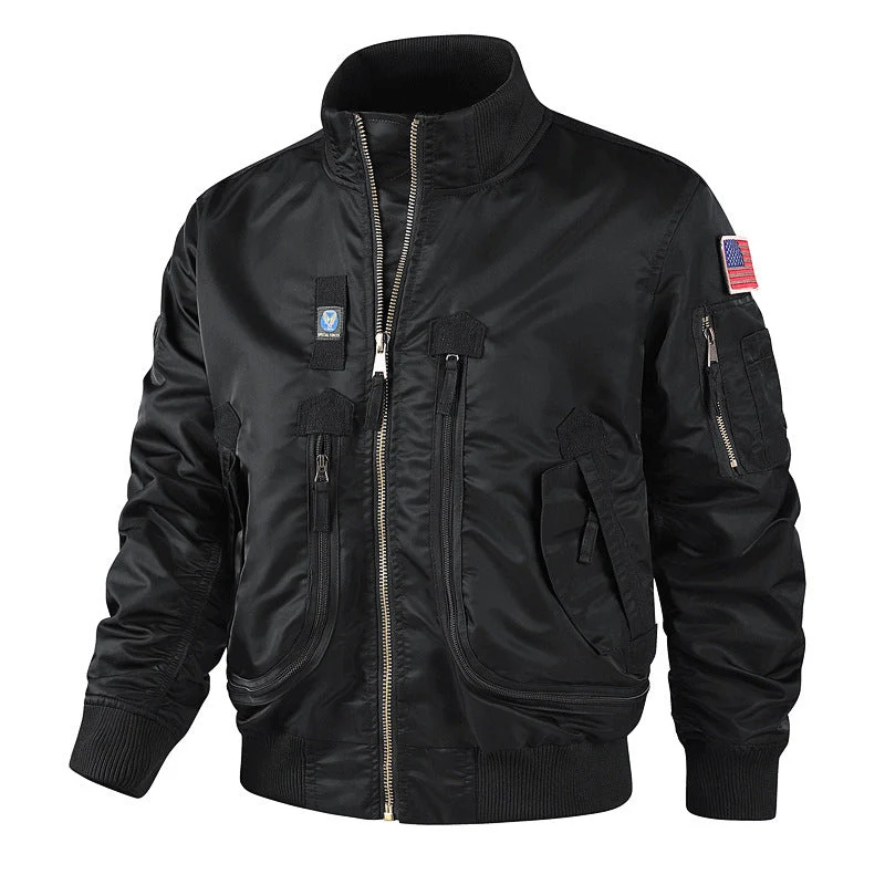 Herren bomberjacke mit hohem Kragen und multifunktionalen Taschen