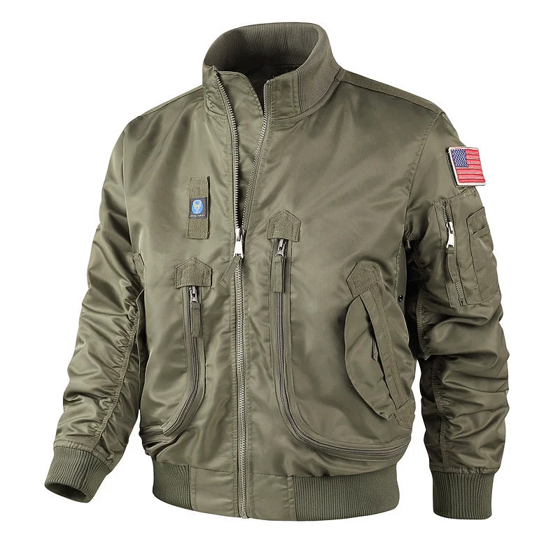 Herren bomberjacke mit hohem Kragen und multifunktionalen Taschen