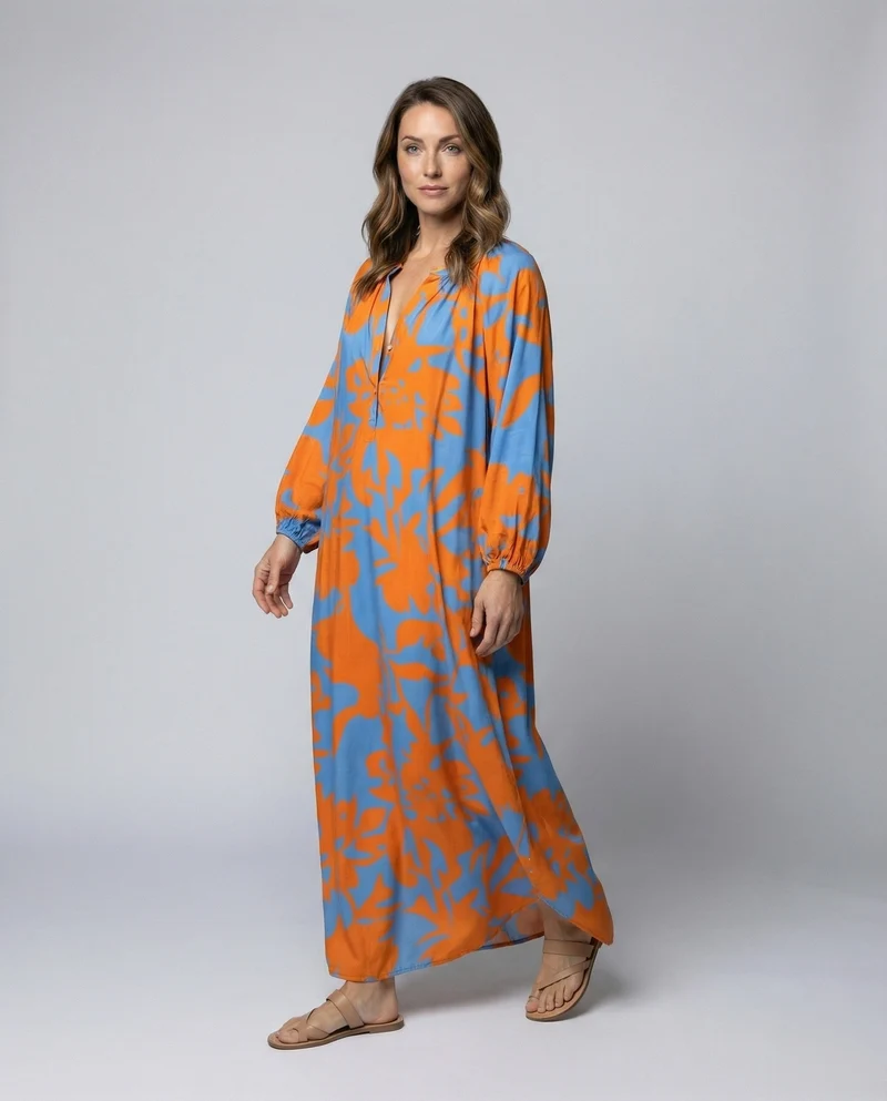 Damen Fließende Kaftan MischgewNord Taschene Kaftan-Maxikleid