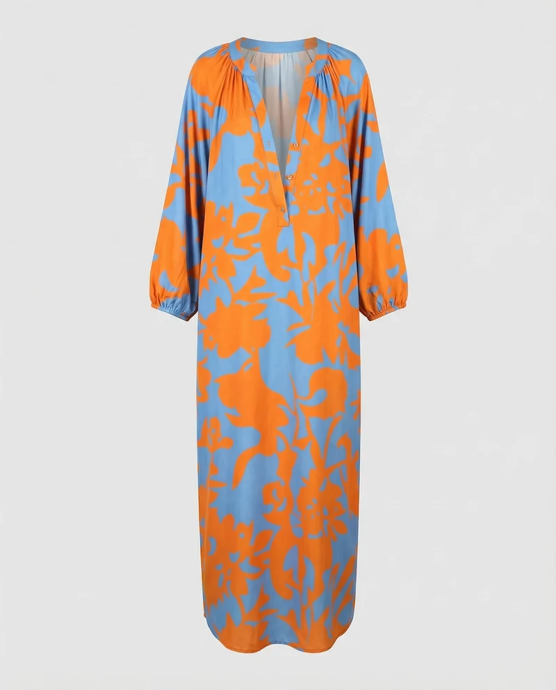 Damen Fließende Kaftan MischgewNord Taschene Kaftan-Maxikleid