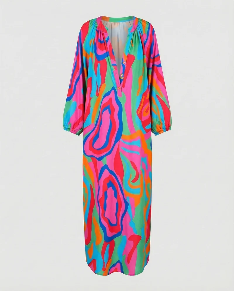 Damen Fließende Kaftan MischgewNord Taschene Kaftan-Maxikleid