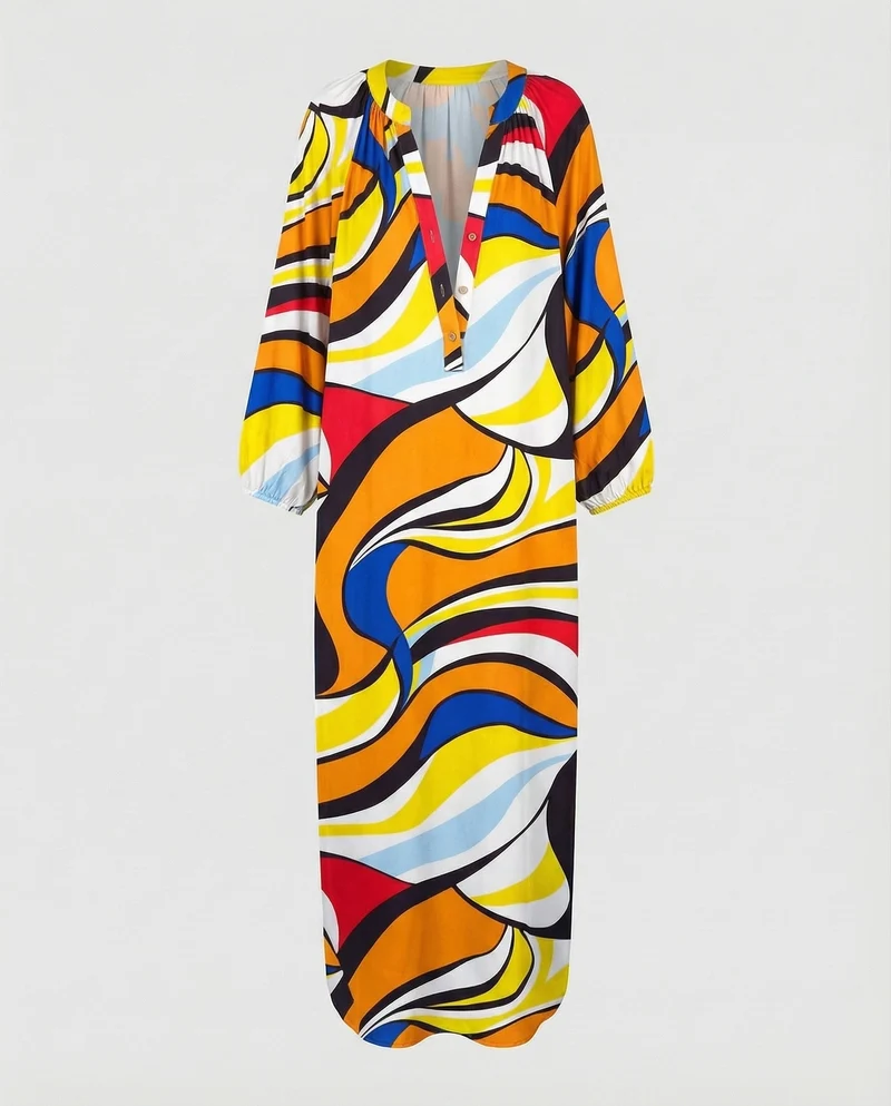 Damen Fließende Kaftan MischgewNord Taschene Kaftan-Maxikleid
