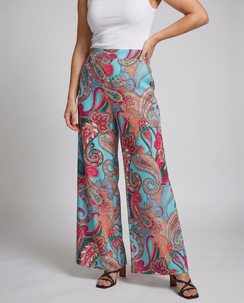 Damen Weitbeinige Hose mit farbenfrohem Paisley-Muster