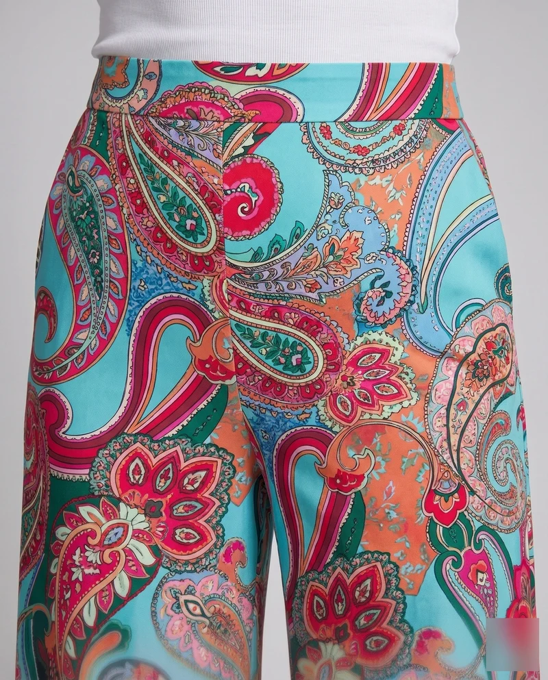 Damen Weitbeinige Hose mit farbenfrohem Paisley-Muster