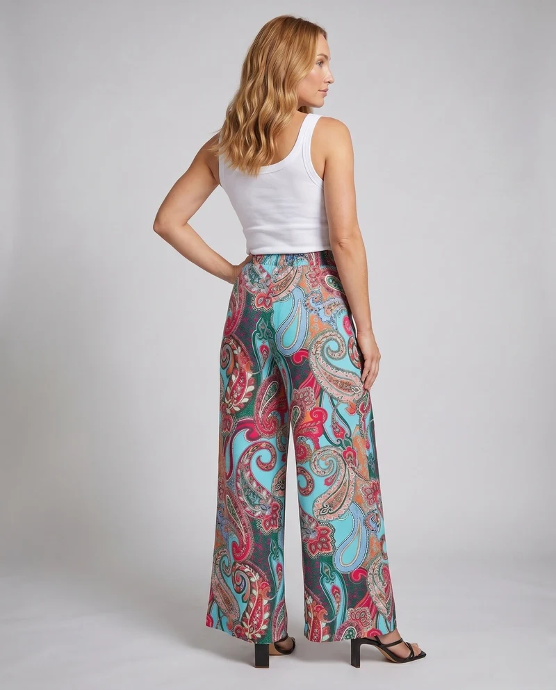 Damen Weitbeinige Hose mit farbenfrohem Paisley-Muster