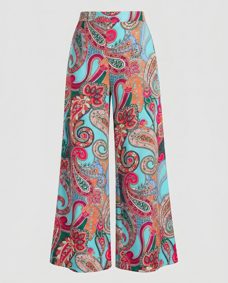Damen Weitbeinige Hose mit farbenfrohem Paisley-Muster