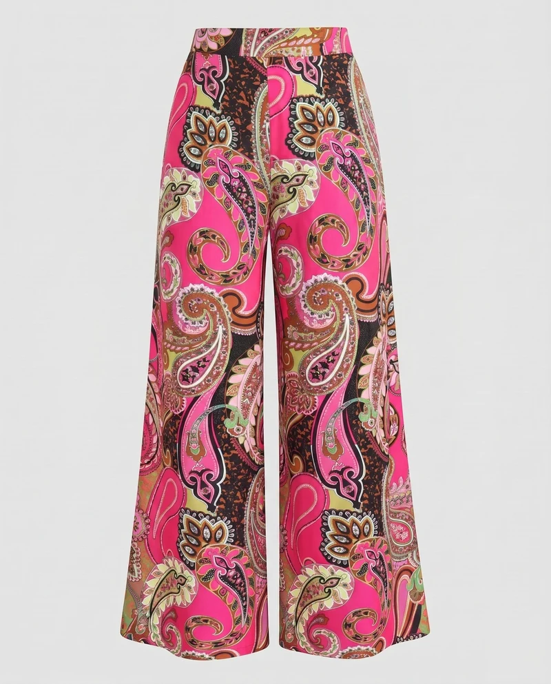 Damen Weitbeinige Hose mit farbenfrohem Paisley-Muster