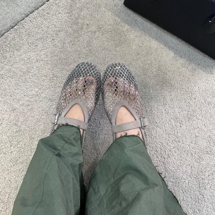 Damen elegante Riemchen-Ballerinas mit modischem Glitzereffekt