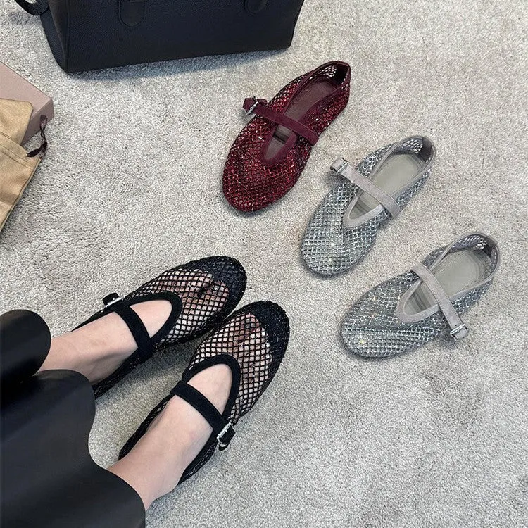 Damen elegante Riemchen-Ballerinas mit modischem Glitzereffekt