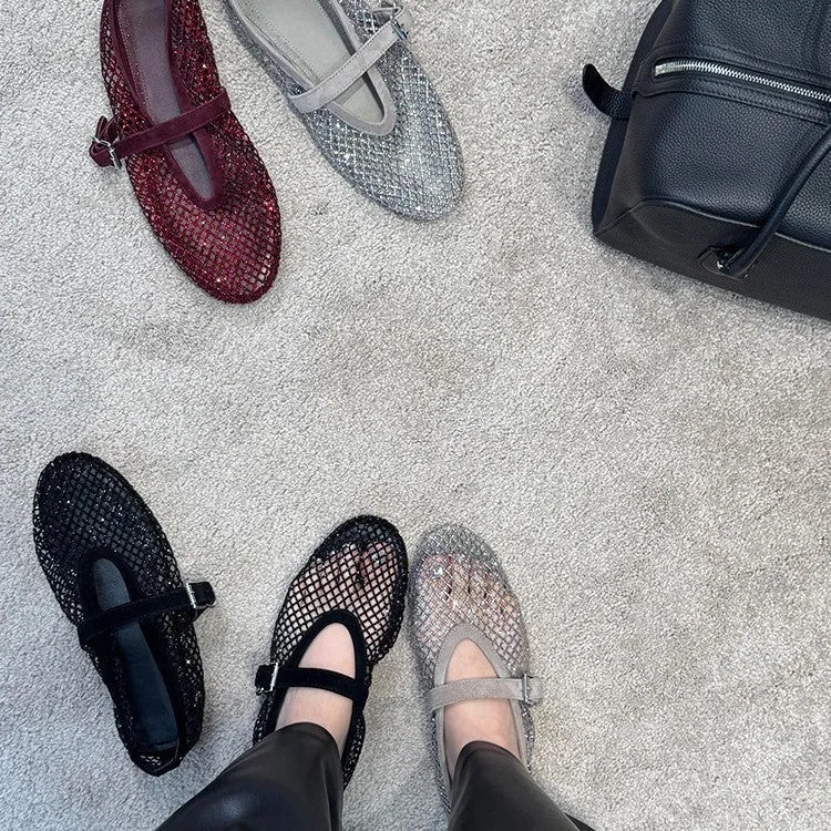 Damen elegante Riemchen-Ballerinas mit modischem Glitzereffekt