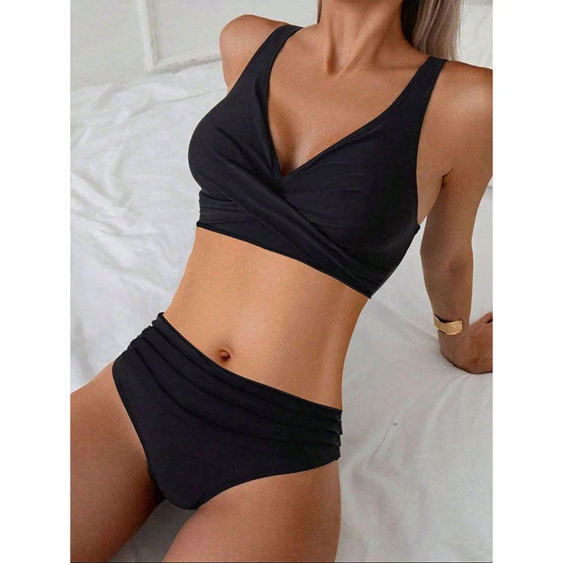 Damen Hoch geschnittenes Bikini-Set mit modischem Wickeloberteil und eleganter Passform