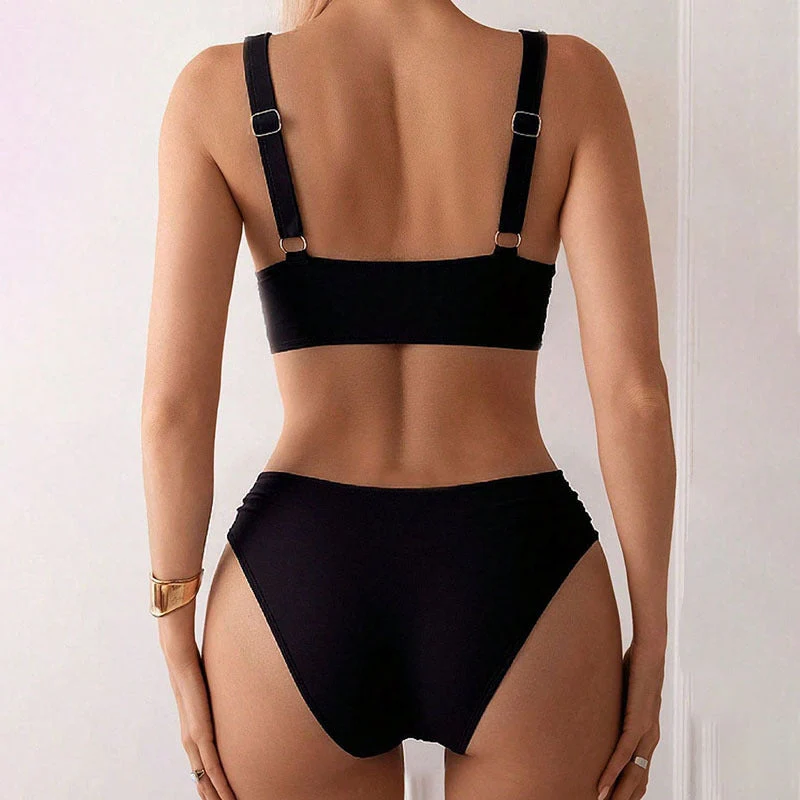 Damen Hoch geschnittenes Bikini-Set mit modischem Wickeloberteil und eleganter Passform