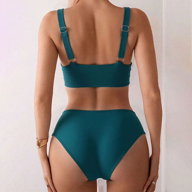 Damen Hoch geschnittenes Bikini-Set mit modischem Wickeloberteil und eleganter Passform